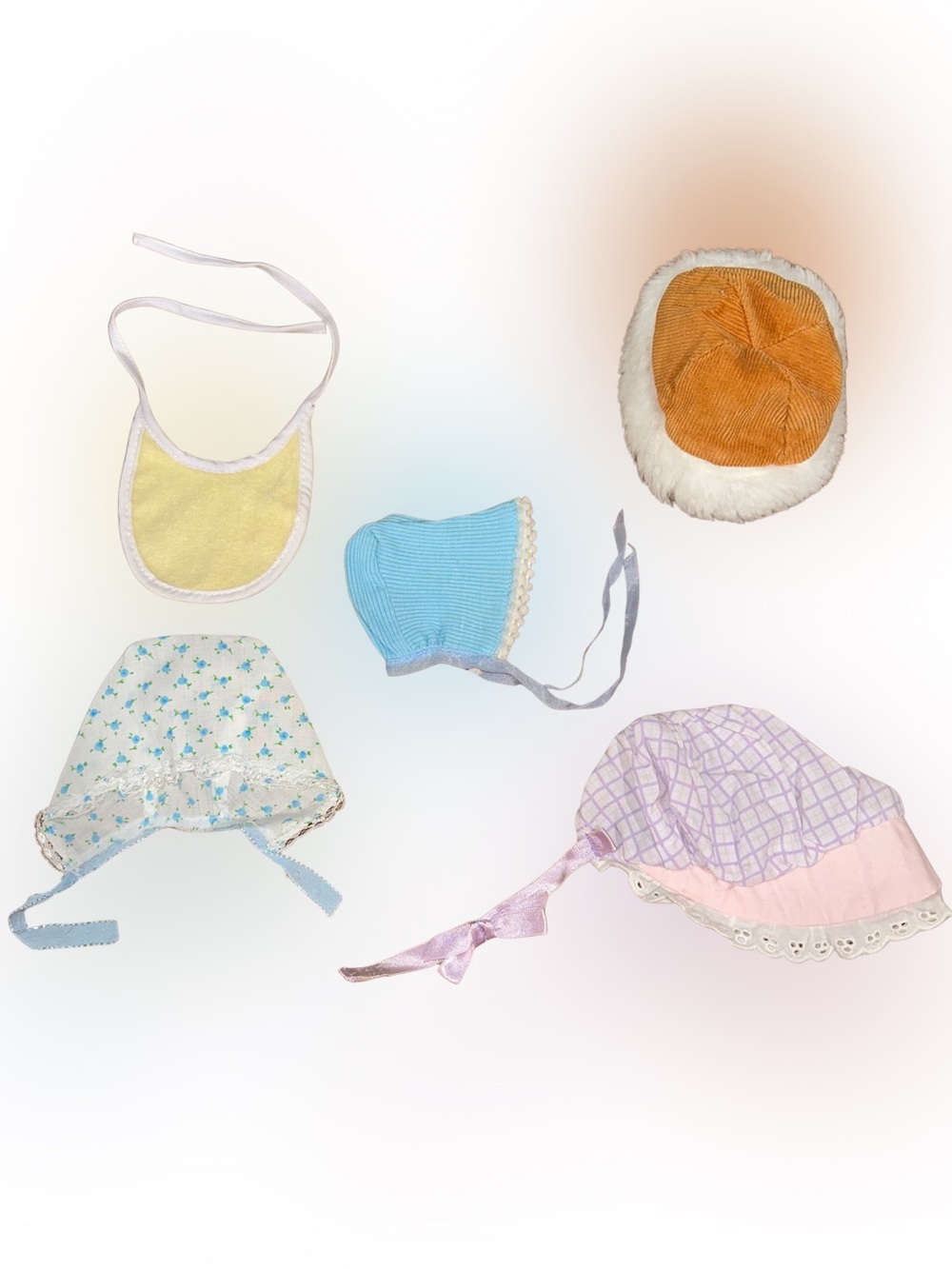 Lot of Vintage Doll Items Hat, Bib, Bonnets